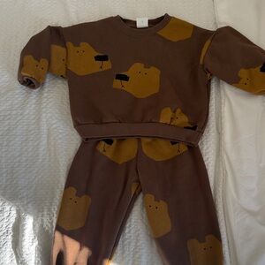 Zara Brown and Mustard Bear Print Kids Matching Set